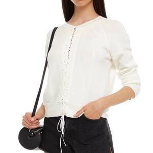 NEW BEN TAVERNITI UNRAVEL PROJECT WHITE TERRY LACE-UP SWEATSHIRT